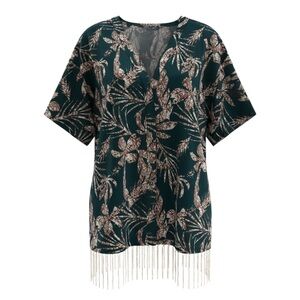Swimsuits For All Tropical Fringe Kimono Swim Cover Up Teal 14/16
